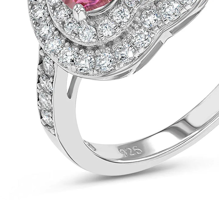 Pink Diamond & Moissanite Heart Halo Ring Summer Diamonds