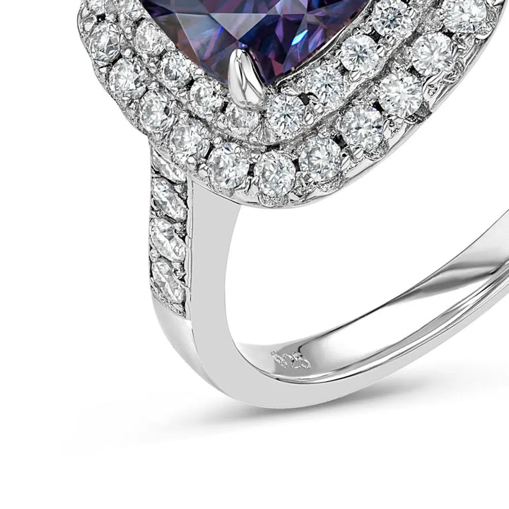 Amethyst & Moissanite Cushion Cut Halo Ring Summer Diamonds
