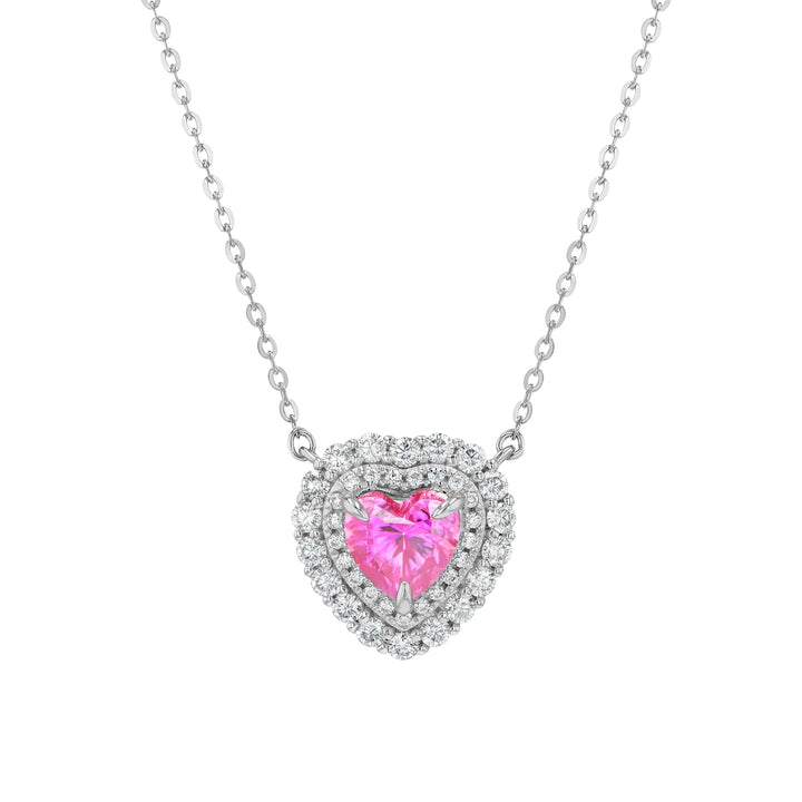 Pink & Diamond & Moissanite Heart Halo Pendant Summer Diamonds