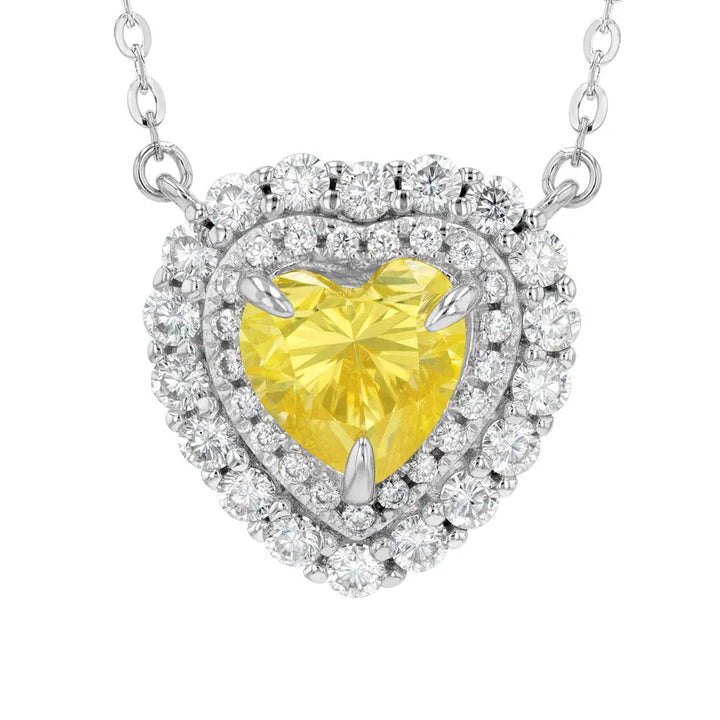 Yellow Sapphire & Moissanite Heart Halo Pendant Summer Diamonds