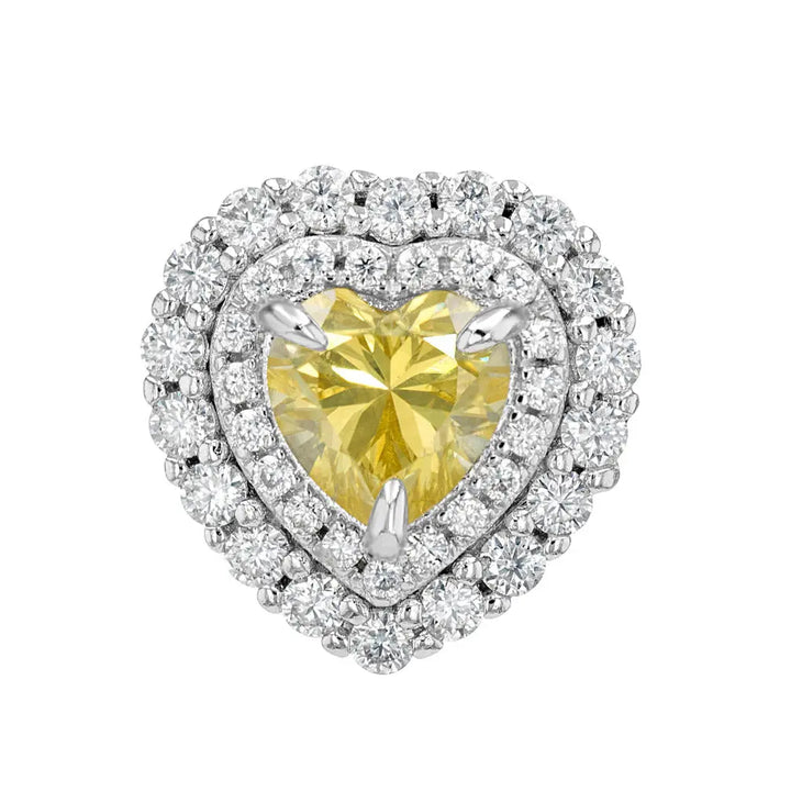 Yellow Sapphire & Moissanite heart Halo Earrings Summer Diamonds