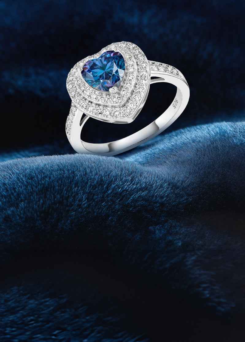 blue sapphire and moissanite ring